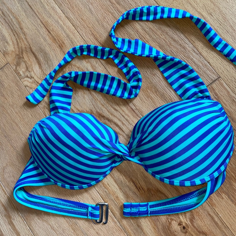 Blue striped swimsuit top